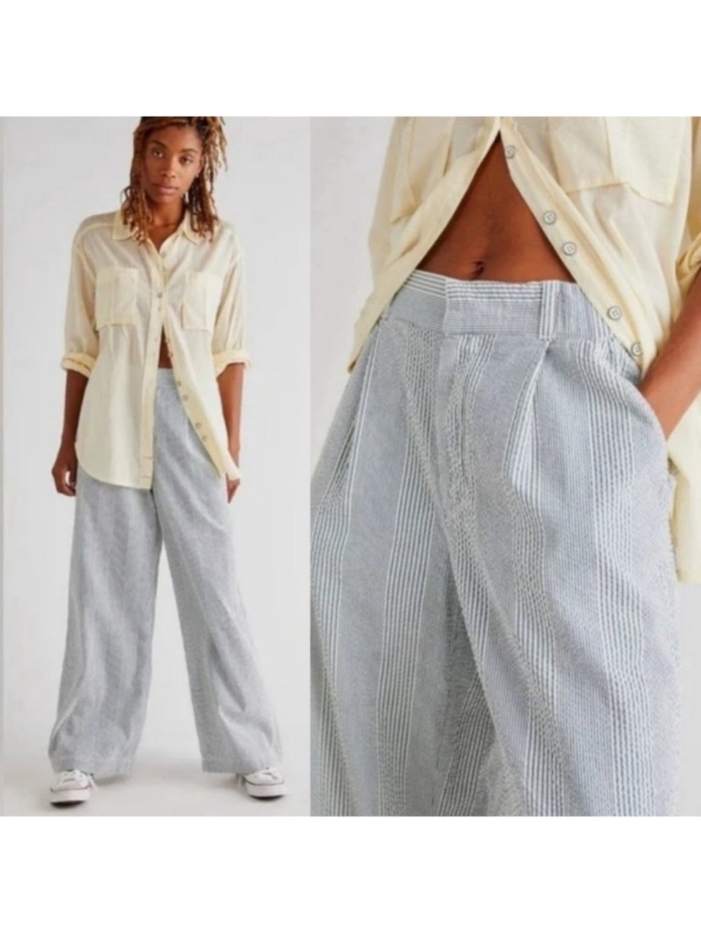 Free People Good Days Wide Leg Seersucker Striped Pants size Medium